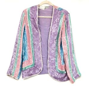 Saz Silk Sequin Jacket Pastel Colors Disco Stripes Pink Purple Blue